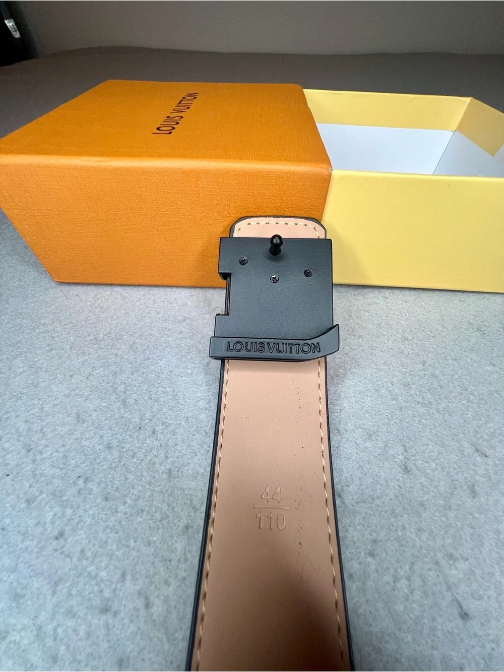 Louis Vuitton LV Initiales Monogram Eclipse Men's Belt Size 44/110 Black Grey